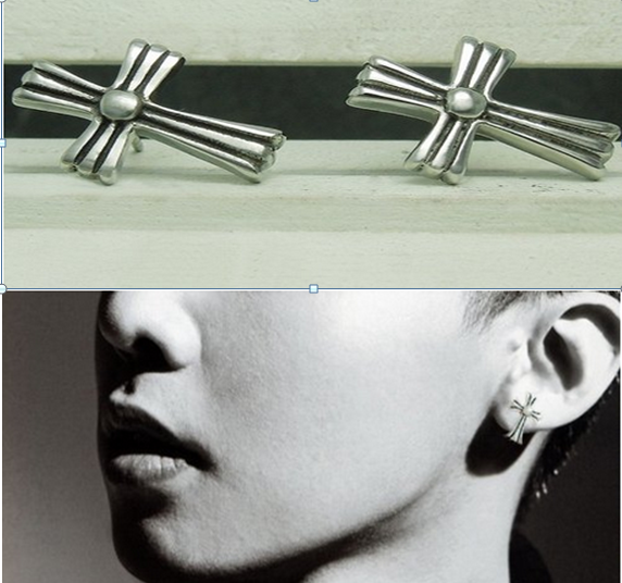 Silver tone 316L titanium steel corss stud earring for men,boy-ETS109